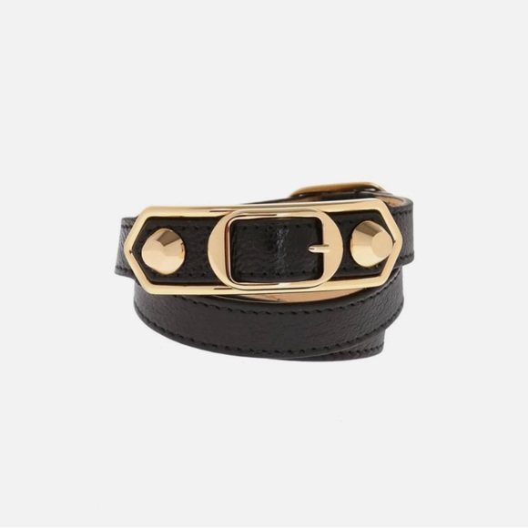 Balenciaga Black Leather Triple Wrap Bracelet Gold Hardware - Picture 1 of 7